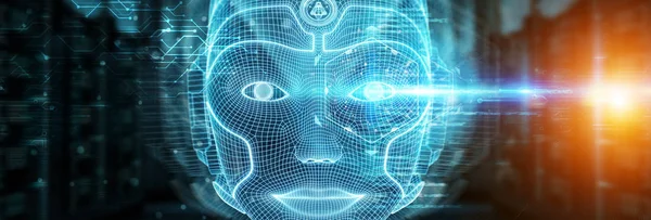 人工知能の概念 レンダリングを表すロボット女性サイボーグ顔 — ストック写真
