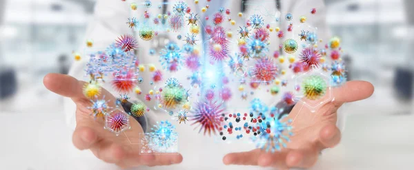 Γιατρός Κατόπιν Θολή Φόντο Χρησιμοποιώντας Ψηφιακή Nanobot Ιού Rendering — Φωτογραφία Αρχείου
