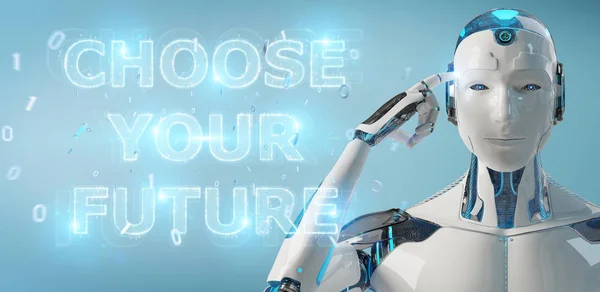 Λευκό Cyborg Θολή Φόντο Χρησιμοποιώντας Κείμενο Μελλοντική Απόφαση Απόδοσης Περιβάλλον — Φωτογραφία Αρχείου