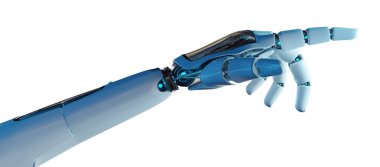 Beyaz cyborg beyaz zemin üzerine 3d render izole onun parmak işaret