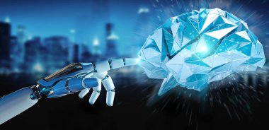 Beyaz insansı el bulanık arka plan yapay zeka 3d render oluşturma