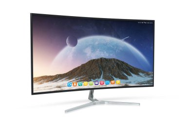 Modern bilgisayar monitörü mockup beyaz zemin üzerine 3d render izole