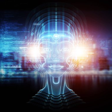 Robot cyborg yapay zeka öğrenme konsepti 3 boyutlu görüntüleme