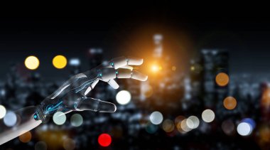 Akıllı robot makine işaret parmağı koyu arka planda 3d render