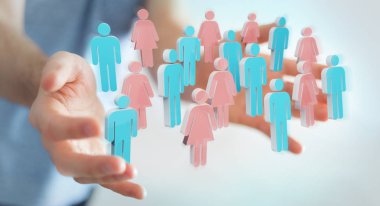 İşadamı 3d rendering grup insan kullanarak arka plan bulanık üzerinde