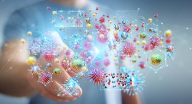 İşadamı Bakterilerin mikroskobik yakın çekim 3d render analiz bulanık arka plan üzerinde