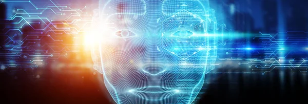 Robotic Man Cyborg Face Representing Artificial Intelligence Concept Rendering — Stock Photo, Image