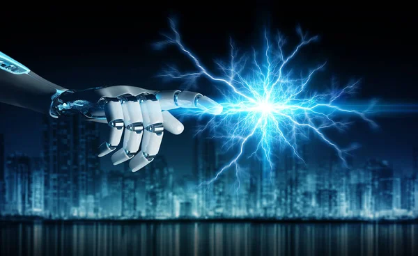 Intelligent Robot Machine Creating Electricity His Hands Rendering — Stock Photo, Image