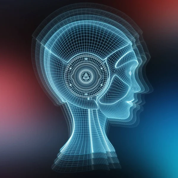 Проволочная Голова Робота Представляющая Концепцию Искусственного Интеллекта Рендеринг — стоковое фото