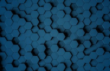 Karanlık ve mavi soyut altıgenler desen 3d render arka plan