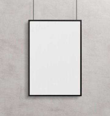 Bir duvar mockup 3d render önünde asılı siyah çerçeve