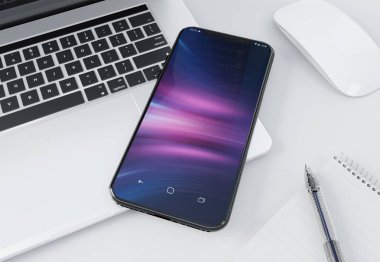 Modern smartphone gümüş laptop 3d render döşeme
