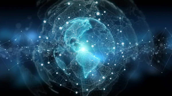 地球上的全球网络蓝色背景3D — 图库照片