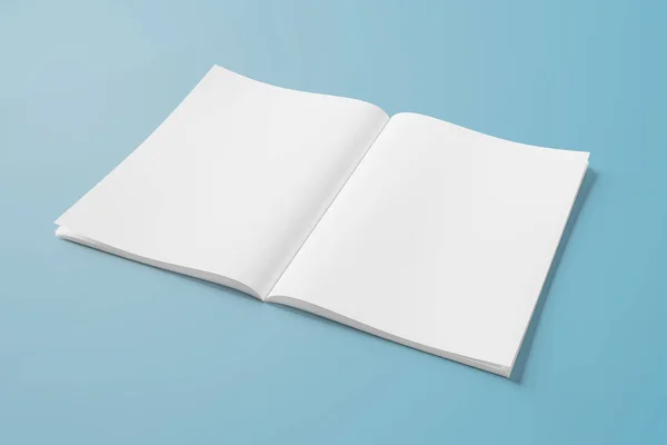 Geïsoleerde Wit Open Tijdschrift Mockup Blauwe Achtergrond Rendering — Stockfoto