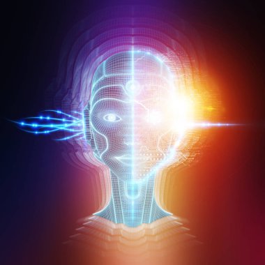 Robot cyborg yapay zeka öğrenme konsepti 3 boyutlu görüntüleme