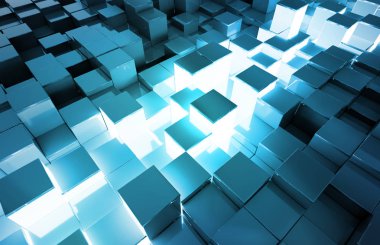 Glowing black and blue abstract squares background pattern 3D rendering clipart