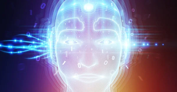 Ρομποτική Άνθρωπος Cyborg Πρόσωπο Εκπροσωπώντας Τεχνητή Νοημοσύνη Έννοια Rendering — Φωτογραφία Αρχείου