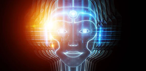 Twarz Cyborg Woman Robotycznych Reprezentujących Sztuczna Inteligencja Koncepcja Renderowania — Zdjęcie stockowe
