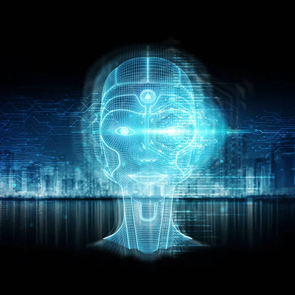 Intelligent Maskin Med Robotkvinna Cyborg Huvud Koncept Rendering — Stockfoto