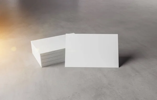 Side View White Business Card Stack Concrete Desk Rendering — Stock Photo, Image