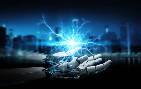 Intelligent Robot Machine Creating Electricity His Hands Rendering — Stock Photo, Image