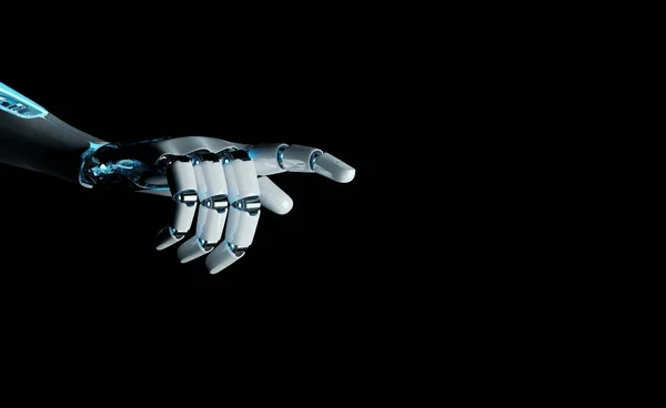 Intelligent Robot Machine Pointing Finger Dark Background Rendering — Stock Photo, Image