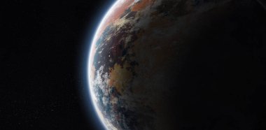 Uzak bir gezegende sistemi ile exoplanets 3d render elem alanda