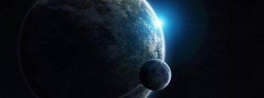 Uzak bir gezegende sistemi ile exoplanets 3d render elem alanda