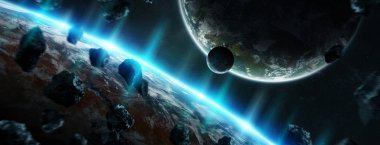 Uzak bir gezegende sistemi ile exoplanets 3d render elem alanda