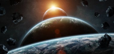 Uzak bir gezegende sistemi ile exoplanets 3d render elem alanda