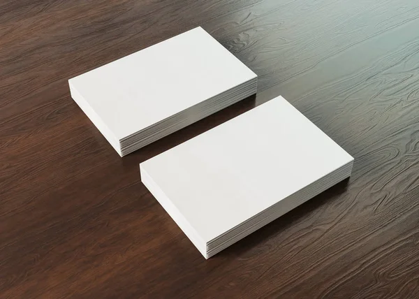 White business card pile on wood mockup 3d rendering — Stock Photo, Image