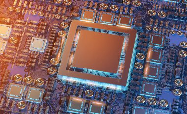 Modern bir Gpu kartı devre 3d render ile yakından görmek