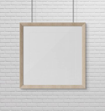 Mockup 3d render asılı çerçeve ahşap kare