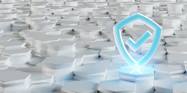 Altıgen yanarak bahislerin doğru arka plan 3d render üzerinde beyaz mavi kalkan kutsal kişilerin resmi