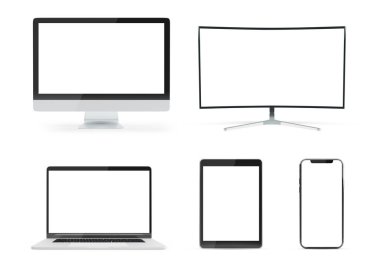 Beyaz 3d render izole modern cihaz mockup sürüsü
