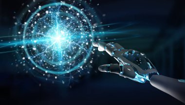 Akıllı robot insanımsı dijital küresel ağ 3d rende kullanarak