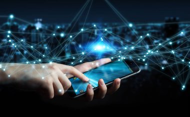 Uçan ağ bağlantısı 3B oluşturmayı kullanarak iş adamı