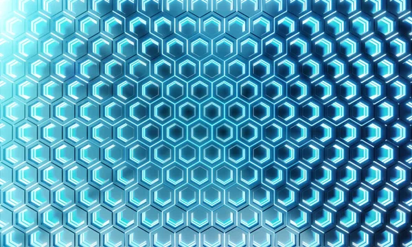 Gloeiende zeshoeken van de zwarte en blauwe achtergrond patroon op zilver voldaan — Stockfoto