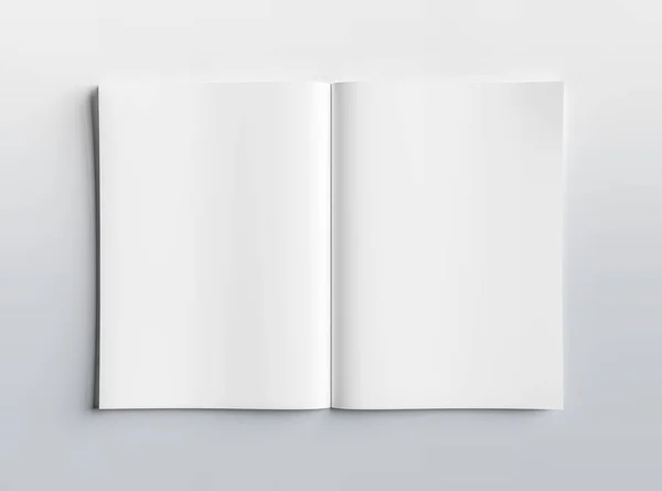 Isolated white open magazine mockup on grey 3D rendering — Stock Photo, Image