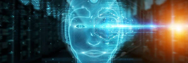 Hombre robótico cara cyborg que representa la inteligencia artificial 3D — Foto de Stock