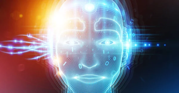 Chipul cyborg al omului robotic reprezintă inteligența artificială 3D — Fotografie, imagine de stoc