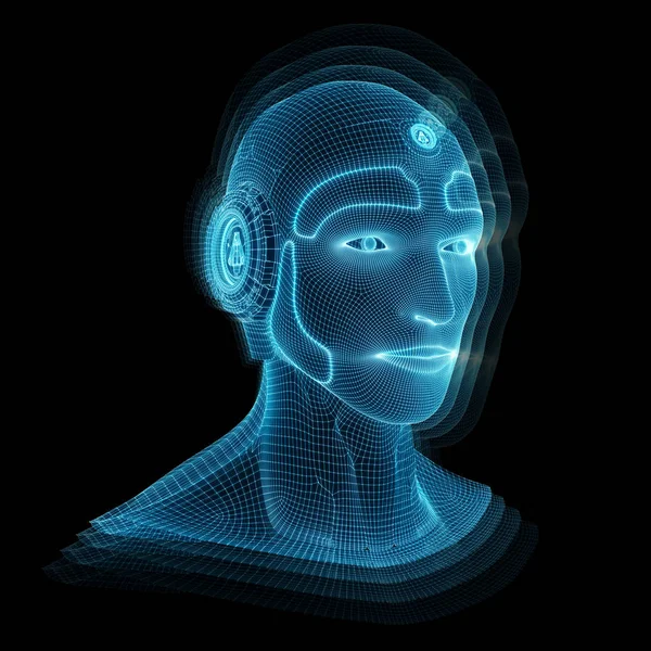 Wireframed robotic man head representing artificial intelligence — Stock Photo, Image