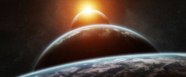 Uzak bir gezegende sistemi ile exoplanets 3d render elem alanda