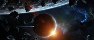 Uzak bir gezegende sistemi ile exoplanets 3d render elem alanda
