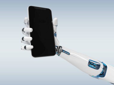 Beyaz robot el smartphone mockup 3d render tutarak