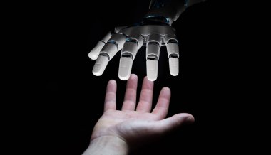 Robot el temas kara günü insan eli ile arka plan 3d 