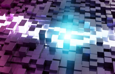 Parlak siyah mavi ve pembe kareler desen 3d render arka plan