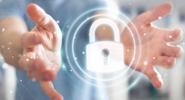 Onun veriler ile güvenliğini işadamı 3d arayüzü parçalamak