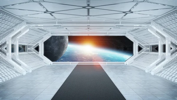 화이트 블루 우주선 미래 인테리어 pla에 창 보기 — 스톡 사진