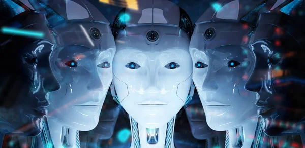 Ομάδα θηλυκό ρομπότ κοντά σε κάθε τους άλλους cyborg στρατός έννοια — Φωτογραφία Αρχείου